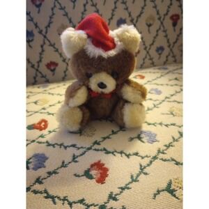Vintage Russ Berrie Co  Christmas Bear Plush Stuffed Animal  5" Inches